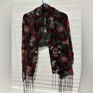 Floral Embroidered Shawl with Fringe